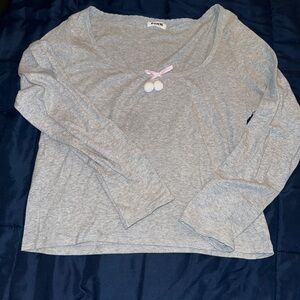 Victoria's Secret PINK Gray Long Sleeve and Flare Pant Pajama Set